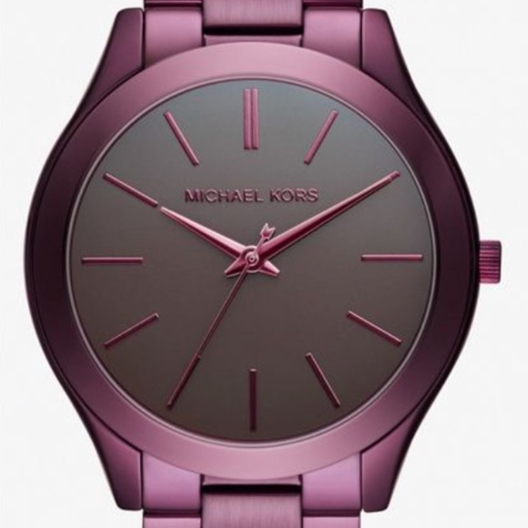 Women's Michael Kors Slim Runway Burgundy Steel Watch MK3551 - Picture 1 of 3